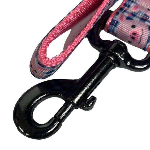 Dog Leash Pink Pigs Blue Checked 1" x 61" - Picture 3 of 4